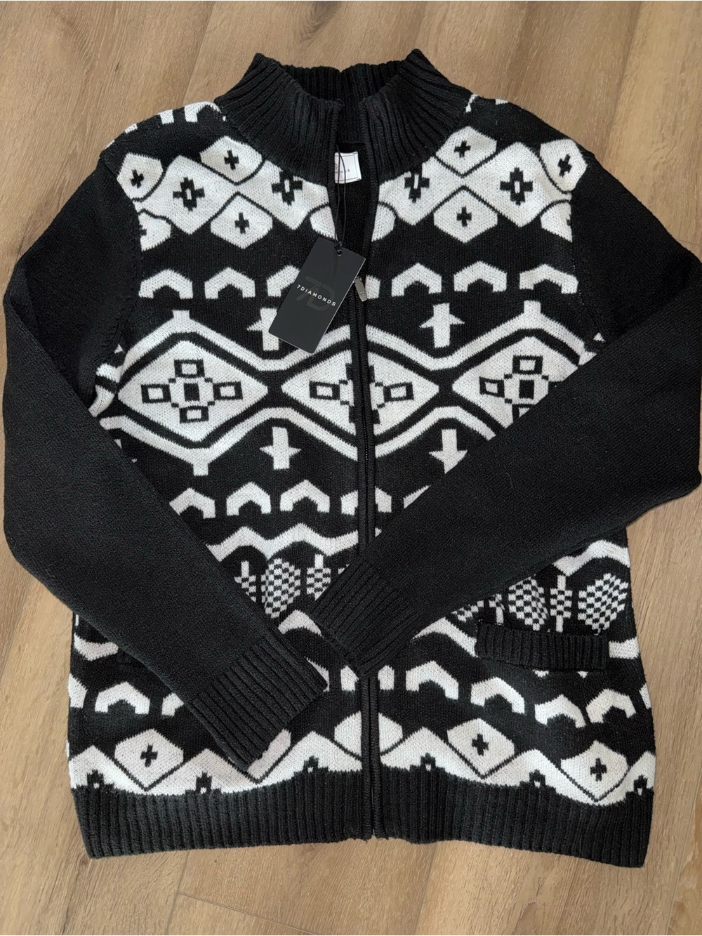 NWT 7 Diamonds Telluride Black White Folkloric Full Zip Up Sweater Men’s XL